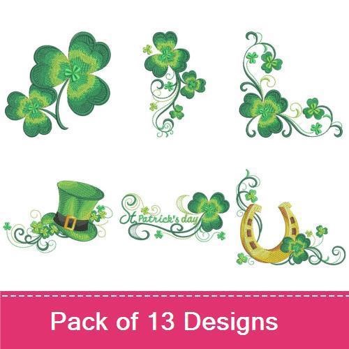 St. Patrick's Day Embroidery Bundle – Shamrock, Leprechaun Hat, Horseshoe & More (13 Designs)
