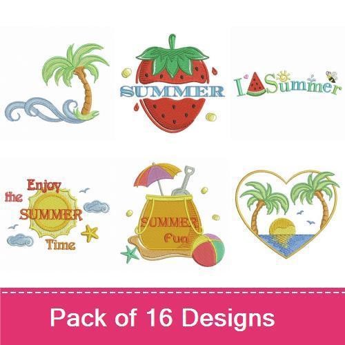 Summer Fun Embroidery Designs Bundle – Watermelon, Ice Cream Cone, Lemon Slice & More (16 Designs)