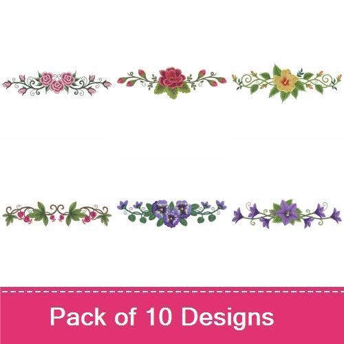 Floral Embellishments Embroidery Bundle – Rose Bouquet, Flower Border, Lily Cluster & More (10 Designs)