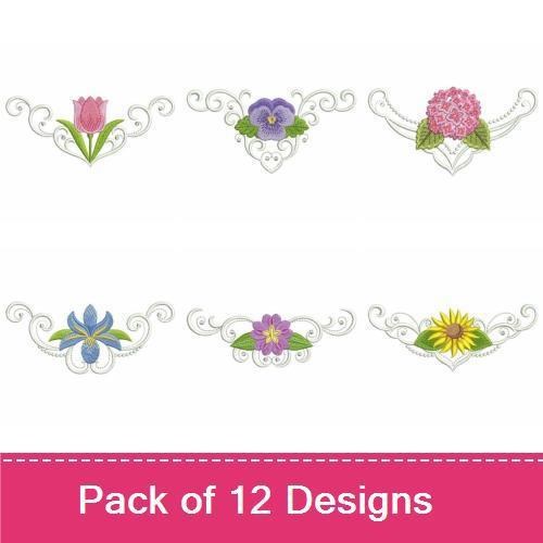 Elegant Floral Embroidery Bundle – Hibiscus, Tulip, Pink Rose & More (12 Designs)