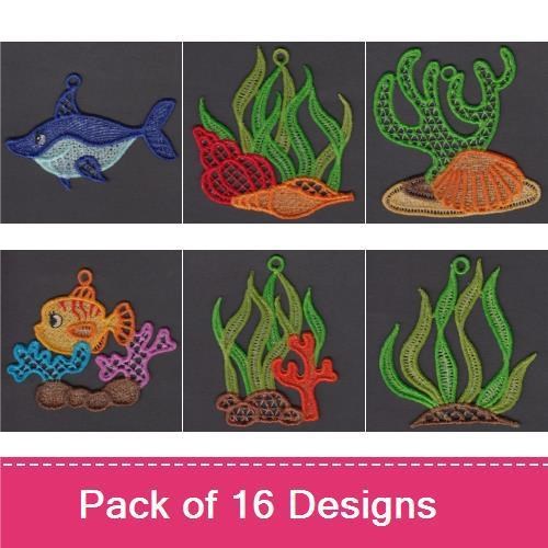 FSL Ocean Characters Embroidery Designs Bundle – Whale, Octopus, Seahorse & More (16 Designs)