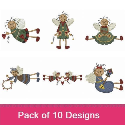 Angelic Characters Embroidery Bundle – Heart, Flowers, Star, Crown & More (10 Designs)