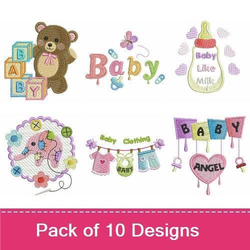 Baby-themed Embroidery Bundle – Teddy Bear, Baby Angel, Baby Flowers & More (10 Designs)
