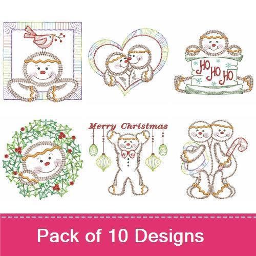 Redwork Gingerbread Holiday Embroidery Bundle – Gingerbread Man, Christmas Wreath, Merry Christmas & More (10 Designs)