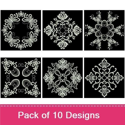 Floral Embroidery Designs Bundle – Floral Wreath with Butterflies, Decorative Motifs & More (10 Designs)