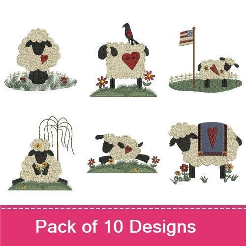 Farm Animal Embroidery Bundle – Sheep with Heart, Sheep with Bird, Baa Baa Sheep & More (10 Designs)