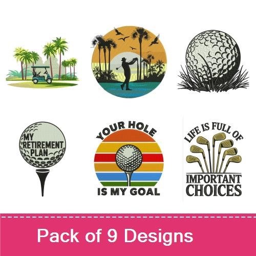 Golf Humor Embroidery Designs Bundle – Golfer Silhouette, The Golf Father, Retirement Plan & More (8 Designs)