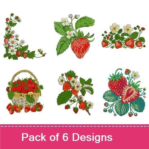 Strawberry Garden Embroidery Designs Bundle – Strawberry Basket, Floral Strawberry, Strawberry Cluster & More (6 Designs)