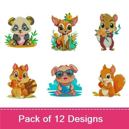 Cute Baby Animals Embroidery Bundle – Panda Cub, Baby Dinosaur, Fawn, Elephant Calf & More (12 Designs)