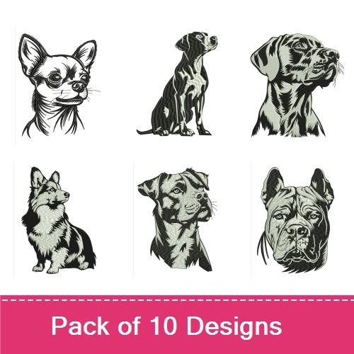 Dog Breed Embroidery Bundle – Chihuahua, Pit Bull & More (10 Designs)