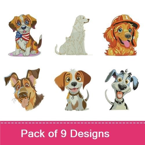 Dog Embroidery Bundle – Beagle, Golden Retriever & More (9 Designs)