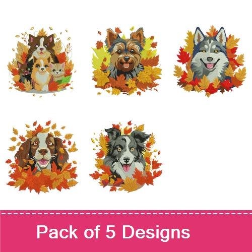 Dog Breeds Embroidery Bundle – Fall Themed Designs (5 Designs)
