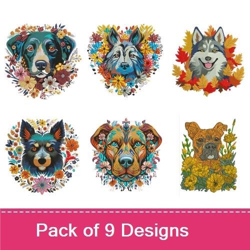 Dog Embroidery Bundle – Floral Designs (6 Designs)