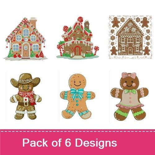 Gingerbread Holiday Embroidery Designs Bundle – Gingerbread House, Boy, Girl & More (6 Designs)