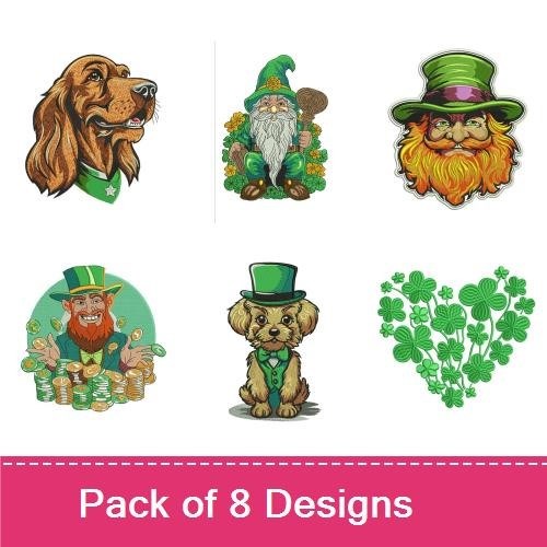 Irish Setter & Leprechaun Gnome Embroidery Bundle – St. Patrick's Day (8 Designs)