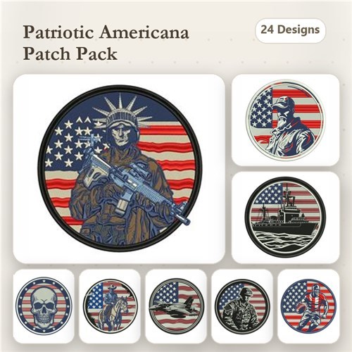 American Pride Embroidery Designs Bundle – Tractor with American Flag, Police Officer with American Flag & More (24 Designs)