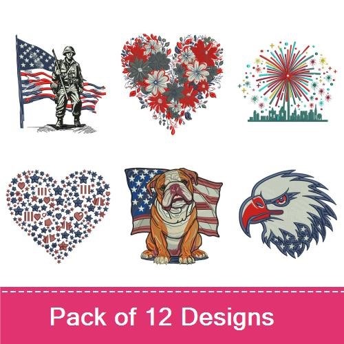 Patriotic Embroidery Bundle – Soldier, Bulldog & Eagle (12 Designs)