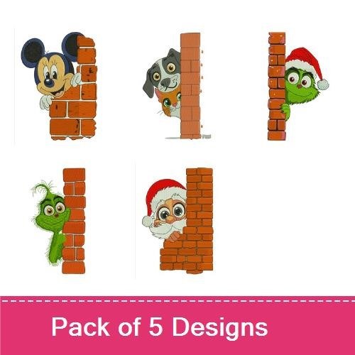 Mickey Mouse & Grinch Embroidery Bundle – Holiday Characters (5 Designs)