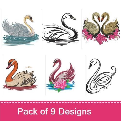 Swan Embroidery Bundle – Graceful Swan, Swimming Swan, Swan Couple & More (9 Designs)
