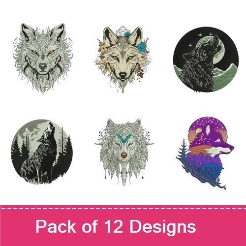 Wolf Embroidery Bundle – Majestic Wolf Designs (12 Designs)