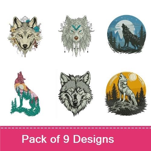 Wolf Embroidery Bundle – Artistic Designs (9 Designs)