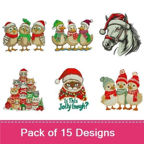 Christmas Owls & Ducks Embroidery Bundle – Holiday Animal Designs (15 Designs)