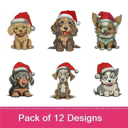 Santa Hat Dog Embroidery Bundle – Holiday Canine Designs (12 Designs)