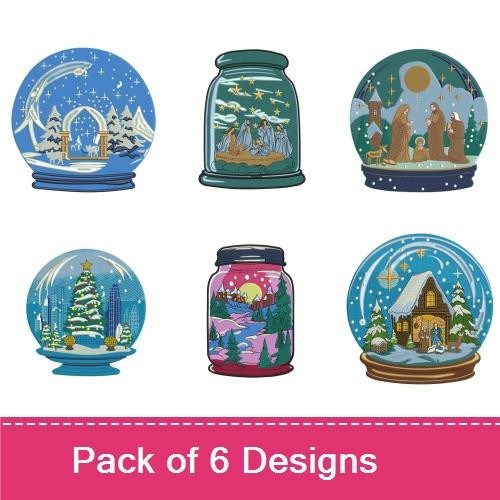 Christmas Snow Globe Embroidery Designs Bundle – Winter Wonderland, Christmas Tree, Nativity Scene & More (6 Designs)