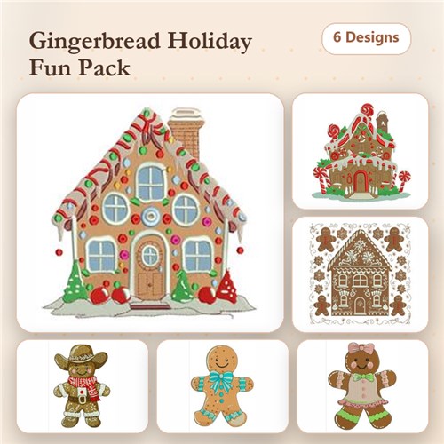 Gingerbread Holiday Embroidery Designs Bundle – Gingerbread House, Boy, Girl & More (6 Designs)