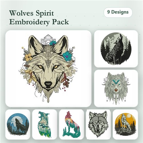 Wolf Embroidery Bundle – Artistic Designs (9 Designs)