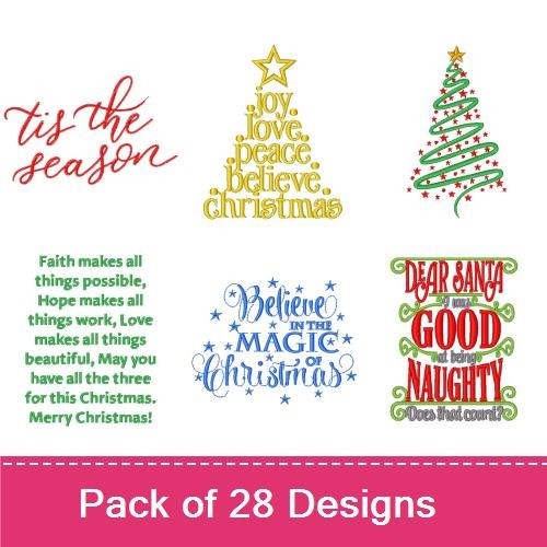 Christmas Sentiments Embroidery Designs Bundle – Joy and Peace, Tis the Season, Merry Christmas & More (28 Designs)