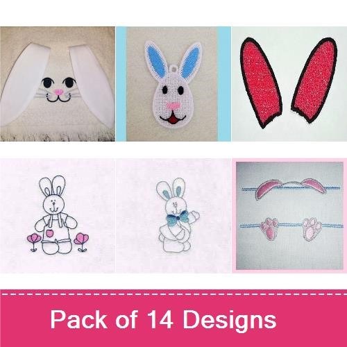 Easter Bunny and Spring Embroidery Designs Bundle – Bunny Face, Bunny Ears, Decorative Egg & More (14 Designs)