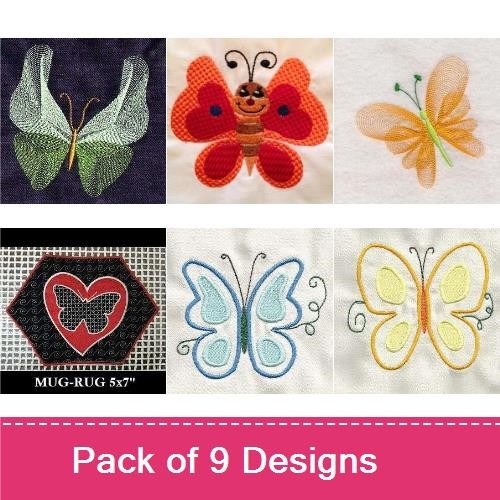 Colorful Butterfly Embroidery Bundle – Large Green, Pink, Red Ladybug & More (9 Designs)
