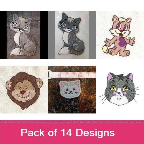 Whimsical Cat Embroidery Bundle – Cat Face, Gray Cat, Playful Kitten & More (14 Designs)