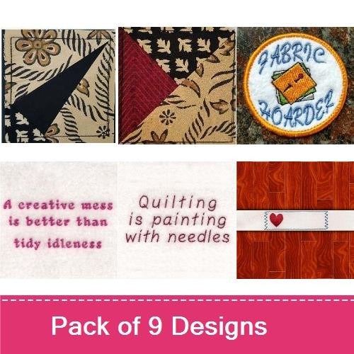 Quilting & Sewing Inspiration Embroidery Designs Bundle – Motivational Quotes, Quilt Blocks, Sewing Accessories & More (9 Designs)