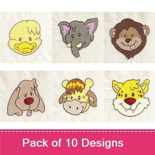 Animal Faces Embroidery Bundle – Cute Designs (10 Designs)