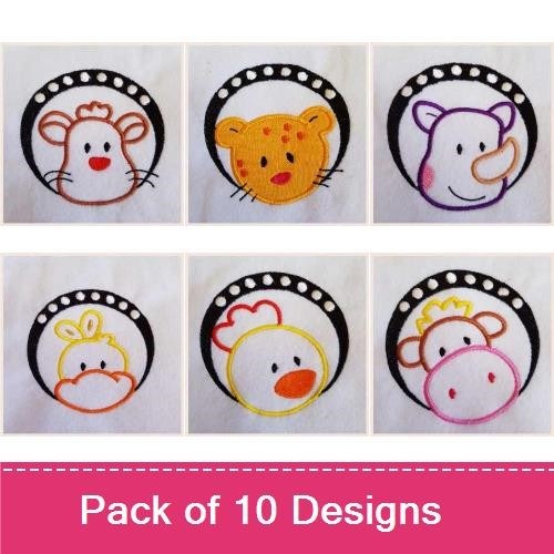 Animal Faces Embroidery Bundle – Cute Designs (10 Designs)