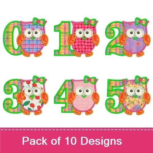 Applique Girl Owl Numbers