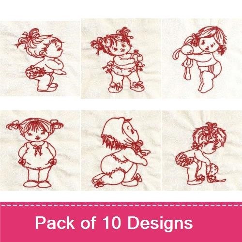 Redwork Baby Girls