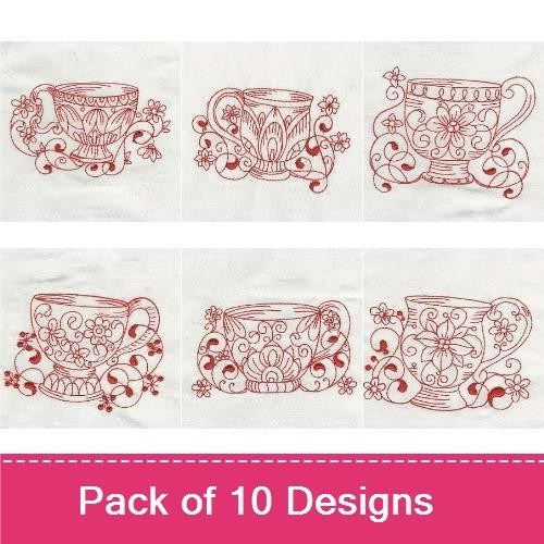 Tea Cups Redwork