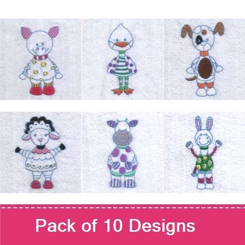 Animal Character Embroidery Bundle – Fun Designs (10 Designs)