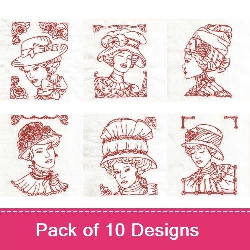 Redwork Victorian Women