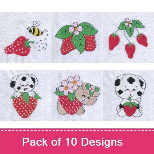 Strawberry & Animal Embroidery Bundle – Cute Designs (10 Designs)