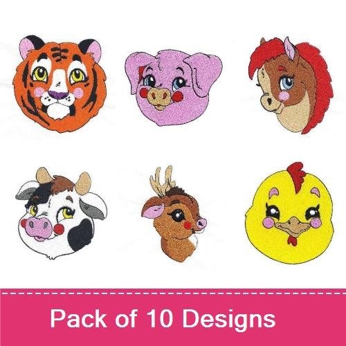 Animal Face Embroidery Bundle – Cute Characters (10 Designs)