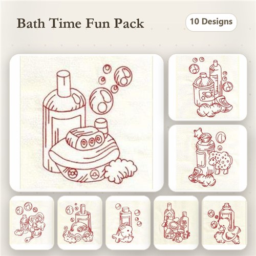 Redwork Baby Bath Time