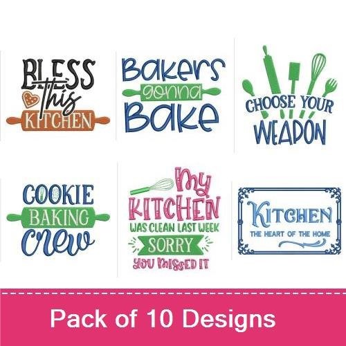 Kitchen and Baking Embroidery Designs Bundle – Bless This Kitchen, All About That Baste, Farmhouse Charm & More (9 Designs)