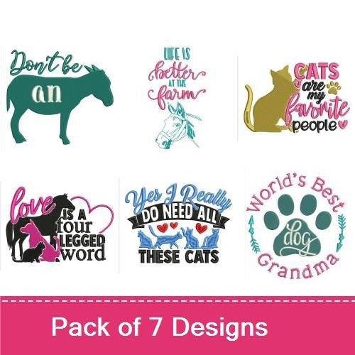 Farm & Pet Themed Embroidery Bundle – Cats & Dogs (7 Designs)