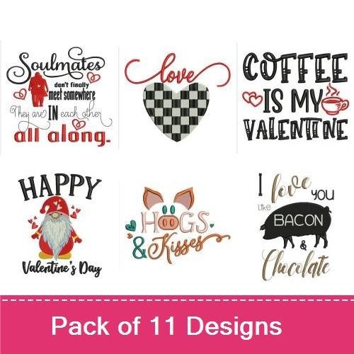 Valentine's Day Humor Embroidery Designs Bundle – Soulmates Quote, Coffee is My Valentine, Hugs & Kisses & More (8 Designs)