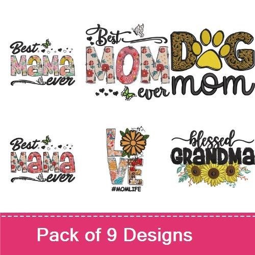 Mama & Dog Mom Embroidery Bundle – Best Mama, Grandma & More (9 Designs)