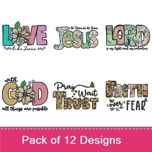 Faith & Inspiration Floral Embroidery Designs Bundle – Trust in the Lord, Floral Cross, Love & More (12 Designs)